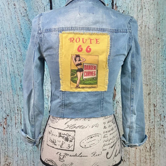 CI SONO Route 66 Cropped Embroidered Jean Jacket - Picture 6 of 12